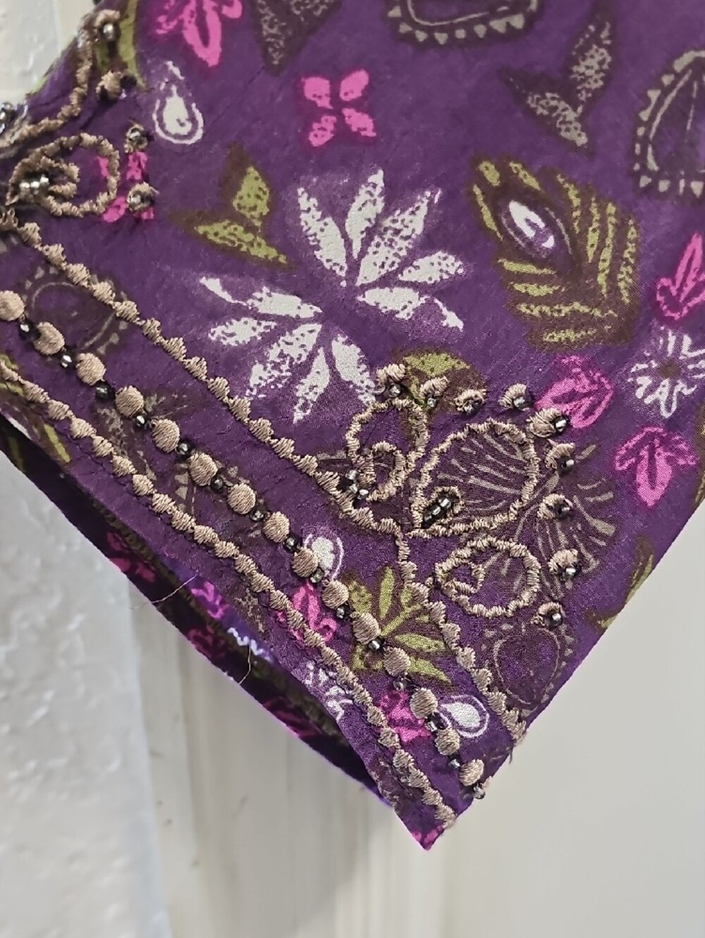 Sigrid Olsen Purple Floral Embroidered V-Neck Tunic - Picture 4 of 4